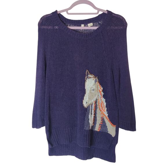 Moth Anthropologie Purple Embroidered Preppy Saddleback Horse Sweater Small Twee - Picture 3 of 14